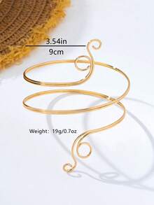1pc Personalized Minimalist Metal Geometric Line Arm Cuff, Suitable For Daily And Vacation Wear - Golden - View 2