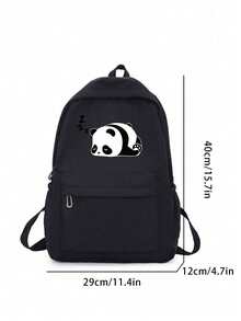 Mochila escolar minimalista de unicolor versátil de gran capacidad para estudiantes - Negro - Ver 6