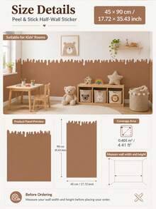 SUPSTICKER 1pc Beige Paint Drip Edge Half Wall Sticker, Waterproof Removable PVC Self-Adhesive Wall Decor, Suitable For Bedroom And Game Room, 11.72*35.43/47.4inch - Multicolor - View 19