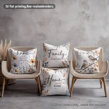 4 buc. huse de pernă decorative pentru canapea, albastru și maro, cu model floral cu păsări și text, imprimate pe o singură față, din material piele de piersică prietenos cu pielea, 45*45 cm, potrivite pentru casă, dormitor, living, petreceri și decor de sărbători, cadou, fără umplutură - Multicolor - Vizualizare 4