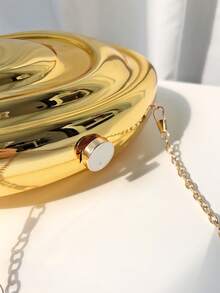 1 pieza Bolso de noche con rayas electrochapadas en oro 3D con cadena de metal, forma asimétrica, hombro/bandolera/clutch, diseño asimétrico, estilo de alta gama para vestido de noche de mujer, concierto y fiesta - Dorado - Ver 7