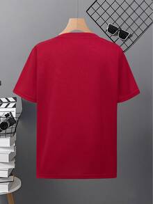 1 pieza Camiseta de niño con gráfico humorístico de Brother Pit Team Racing, popular para cumpleaños y fiestas familiares, estilo urbano. - Rojo - Ver 2