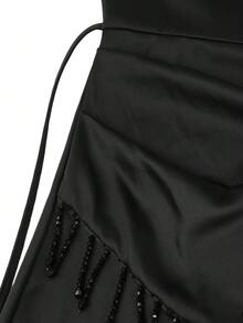 Women's Simple Elegant Tassel Detail Waist-Cinched Dress Black - Black - View 11