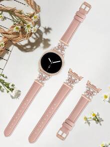 Galaxy Watch 8 手錶錶帶 + 手錶錶殼，1件玫瑰金女士珠寶鑲嵌人造金屬優雅錶帶 + 1件亮面款式（不含螢幕保護貼）。相容 Galaxy Watch 8 40mm 與 44mm 手錶錶殼，相容 Galaxy Watch 8 手錶錶帶，可調節替換錶帶配件。適用於男士與女士運動手錶錶帶 - 粉紅玫瑰金粉鑽+殼 - 查看 7