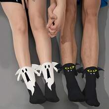 1 Pair Couple Halloween Socks Ghost Suction Hand-Holding Socks Cute Funny Bat Socks - Multicolor - View 4