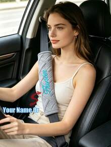 1pc Personalized Embroidered Name Car Seat Belt Shoulder Pad, Car Accessory, Universal Fit Seat Belt Cushion For Comfortable Driving, Plush Car Shoulder Pad With Embroidery, Protects Neck And Shoulders, Suitable For Sedan, Truck, SUV, Car Decoration Accessory - Multicolor - View 1