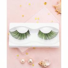 par de pestaas verdes para Halloween, pestaas de color verde, pestaas verdes para cosplay, pestaas postizas verdes de 22 mm de largo, pestaas de aspecto dramtico para de disfraces - "color de la imagen - Ver 3