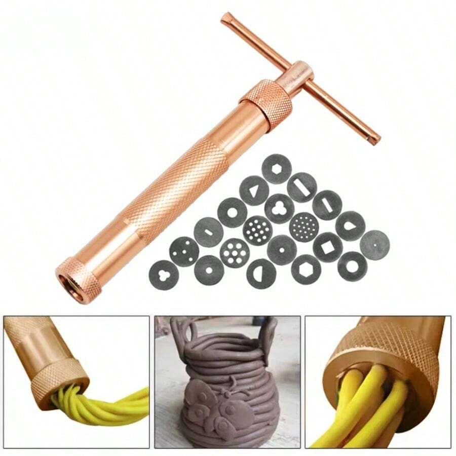 1Set Fancy Pattern Mud Extruder Mold Stainless Steel Clay Mold Ceramic Mold Rose Gold Sugar Paste Extruder Fondant - Golden - View 1