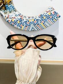 1對女款塑膠橢圓貓眼眼鏡，極簡韓風性感酷颯優雅休閒百搭，時尚眼鏡適合約會、購物、生日派對、音樂節 - 彩色 - 查看 14