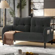 Sofá de dos plazas de pana con acolchado confortable, respaldo alto y bolsillos laterales, patas metálicas, bolsillos laterales integrados, suavidad acogedora y soporte óptimo, perfecto para espacios de relajación en la oficina en casa. - Gris - Ver 9