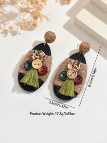 1對歐美波希米亞復古手工編織拉菲草幾何木製耳環/適合女性日常穿搭與度假 - 水滴-F - 查看 5