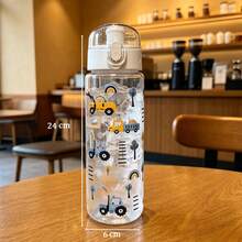 1pc 600ml Cartoon Pattern Printed Summer Water Bottle With Straw Cup, Suitable For Sports, Outdoor, Home, Office, School, Portable Gift Cup - Multicolor - View 3