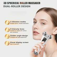 Facial Roller Massager, Double Chin Beauty Roller Tool, 3D Roller Body Massage Tool, Vibrating Beauty Tool, USB Rechargeable, With 8 Care Modes, Automatic Shut-Off Protection, Suitable For Office/Home Use And Travel - White - View 8