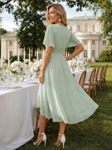 Women's Spring Elegant Ruffle Sleeve Chiffon Sage Green Bridesmaid Formal Dress, Wedding Guest Dress - Mint Green - View 9