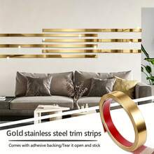 1 Gulungan Lis Trim Stainless Steel Perekat Diri - Lis Dinding Dekoratif untuk Ruang Tamu, Plafon & Celah Furnitur - Baja tahan karat - View 3
