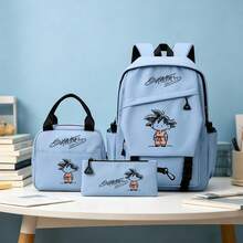 Miniso Dragon Ball 3PCS Backpack Set, Chibi Kid Goku Sketch & Signature Printed Casual School Backpack Combo With Tote Bag & Pencil Pouch For Students - Blue - View 3