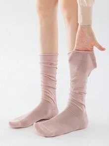 1 Pair Women's Calf Socks, Summer Thin Breathable Solid Color Slimming Leg-Flattering Slouch Socks - Multicolor - View 7