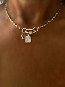1PC Gold Screw Shaped A-Z Letter Necklace With Lock And White Diamond Chain, Unique Luxury Style, Suitable For Women's Daily Work Decoration - Yellow Gold - View 35