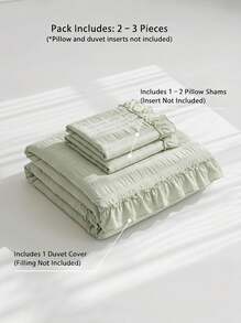 Veyra Day 2/3 Pcs Princess Style Bedding Set 100% Polyester 3D Cut Flower Ruffle Duvet Cover No Insert All Season Modern Ruffled Duvet Cover With 1/2 Pillowcases - Green - View 4