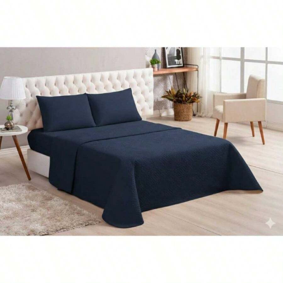 Queen Size Bedspread + Sheet Set - 藏蓝色 - 查看 1