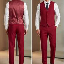 Men's Formal Suit Pants Solid Color Business Casual Commuter Trousers - Burgundy - View 6