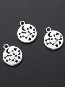 12pcs Random Assorted 12 Zodiac Signs Alloy Pendants DIY Handmade Jewelry Accessories, Astrological Star Moon Round Charms, Vintage Silver-Tone Pendants For Bracelets, Necklaces, Keychains - Multicolor - View 5