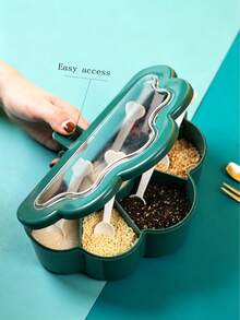 6-In-1 Seasoning Jar Set, Large Capacity 6-In-1 Seasoning Jar Set With Lid And Spoon - Unique Cloud Petal Design, Made Of Durable ABS Material, 3 Colors Available: Dark Green, Beige, Bright Orange, 6 Independent Compartments, Perfect For Home Kitchen Storage. Suitable For All Seasons, Essential Gift For Easter, Spring/Summer. - Multicolor - View 6