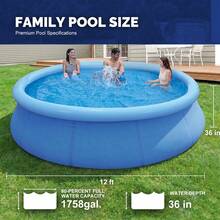 Inflatable Above Ground Pool, Outdoor Top Ring Blow Up Pool Easy Set - 藍色 - 查看 4