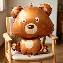 1pc 32 Inch Brown Bear Aluminum Foil Balloon, Cartoon Animal Shaped Balloon, Suitable For Birthday Party, Photo Decoration - Multicolor - View 3