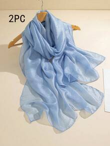 1pc Soft And Lightweight Solid Color Long Scarf - Baby Blue - View 5