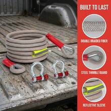 Heavy Duty Synthetic Tow Rope With Soft Loops & 2 D Ring Shackles - Grey - View 1