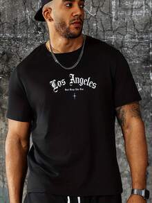 Men's T-Shirt With Letter Print - Black - View 2