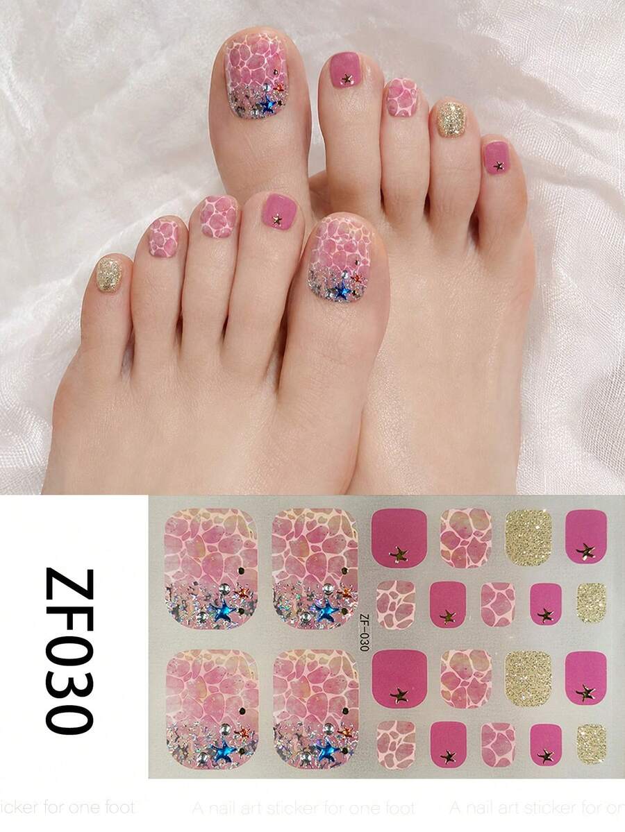 1sheet Full-Coverage Toenail Stickers-A Must-Have For Summer Beach Vacations. Featuring A Pink Gradient And Decorative Wave And Starfish Patterns, These Stickers Are Perfect For All Kinds Of Beach Getaways And Everyday Occasions.