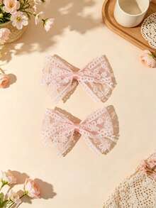 6pcs Multi-Color Baby Hair Clips Lace Bow Design Suitable For All Seasons Perfect Gift Choice For Photography - Multicolor - View 5