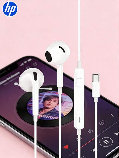 Auscultadores Intra-Auriculares com Fio HP, Auriculares com Fio e Microfone, Graves HF, Cabo TPE, Interface 3.5mm e Type-C, Adequados para Escuta Diária de Música, Jogos, Canto, Palco, Estúdio de Gravação, Compatíveis com iPhone, Computador, Branco Minimalista