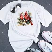 1/2/3 pièces Autocollants de transfert de chaleur couple d'oiseaux rouges, lavables et à repasser, convenant pour les T-shirts DIY, les sweats-shirts, les sweats à capuche, les jeans, les sacs à dos, les coussins, les décorations de fêtes, durable et élégant pour Noël - Multicolore - Voir 4