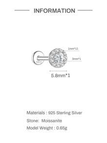 AnlaScheer 1pc 2mm-7mm 925 Sterling Silver Moissanite Flat Back Stud Earrings, 18K White Gold Plated 925 Silver Low Allergy D VVS1 Earrings, Unisex, Suitable For Daily Wear And Parties - Round Diamond - View 16