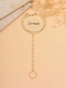 2pcs Minimalist Fashion Personalized Transparent Glass Round Disc Fish Tail Chain Women's Toe Anklet, Summer Beach Vacation Accessory - Gold - View 4