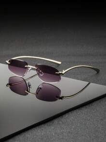 Un par de gafas geométricas de metal sin montura para hombres, de estilo vanguardista, exquisitas, únicas y sutilmente lujosas de estilo americano, gafas de moda adecuadas para clientes que asisten a cumbres de la industria y negociaciones de negocios. - Multicolor - Ver 5