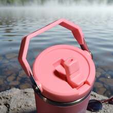 30oz Leakproof Flip Straw Tumbler With Carry Handle Twist On Flip Up Straw Lid Stainless Steel Sports Water Cup Pink Mesa Local Delivery Available - 淺粉色 - 查看 2