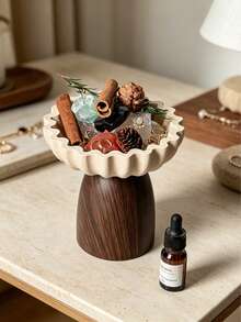 Elegant Wavy Pattern Jewelry Tray With Walnut Wood Base, Perfect Desktop Aromatherapy Storage Dish And Decorative Entryway Key Holder, Ideal Housewarming, Holiday Or Father's Day Gift - Multicolor - View 1