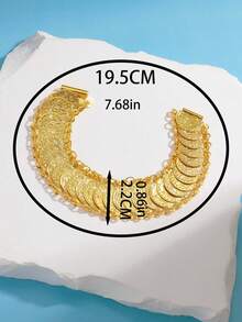 1pc Luxury Handmade Dubai Arabian Wedding Jewelry Coin Plated Bracelet, Bangle Bracelet Women Gift - Gold - View 6