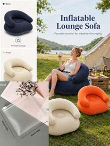 Silla inflable plegable en forma de U, sofá inflable suave y cómodo. Diseño ergonómico y material de PVC transpirable y duradero. Ligero, compacto y fácil de transportar. Adecuado para el hogar, balcón, camping, picnic, viajes y uso diario de ocio. - Multicolor - Ver 11