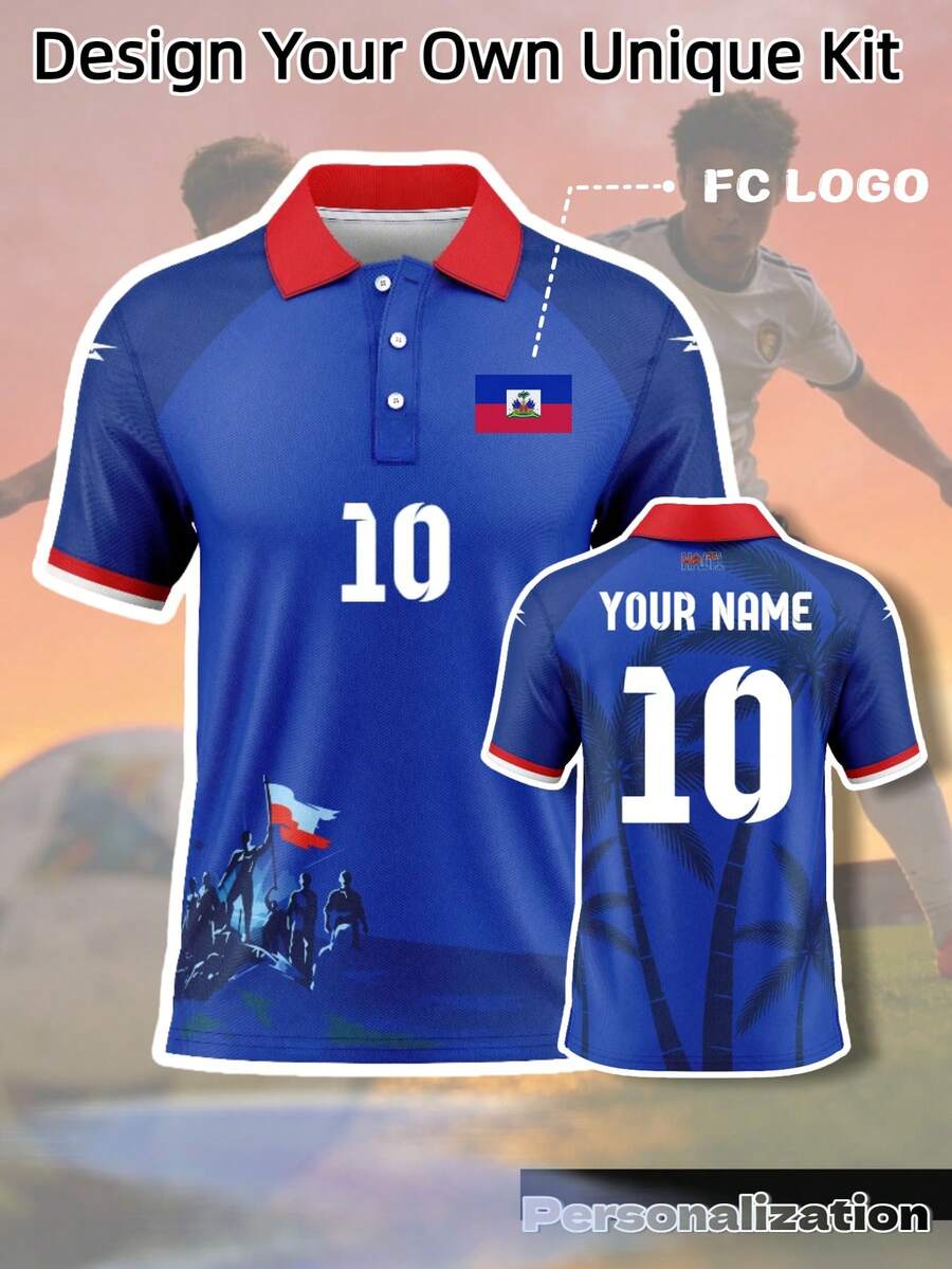 1pc Personalized 2026 Haiti Home Polo Football Jersey Shirt, And Sports Summer - Blue - View 1