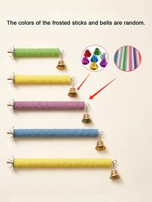 Parrot Colorful Frosted Perch With Bell, Multiple Sizes, Easy Installation, Claw Care, Anti-Slip Perch For Small And Medium Parrot Cages, Foot And Claw Care Training Supplies, Random Color - View 3