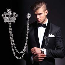 Premium Men's Brooch British Style Suit Chain Pin Diamond Crown Badge Vintage Corsage - Multicolor - View 2