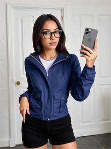 Women's Seasonal Thermal Lightweight Short Jacket - 藏蓝色 - 查看 2