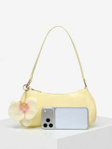 1pc Women's Vintage Minimalist Casual Metal Handle Decorated Faux Straw Flower Multi-Ornament Large Capacity Crescent Handbag Suitable For Outings, Dates, Commuting, Vacation - Yellow - View 4