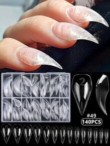 140pcs Clear Claw Nail Tips, Full Coverage Short Pointed Fake Nails, Acrylic Nail Extension Tips, Suitable For Gothic Style And Cosplay Nail Art Decoration, Professional Nail Salon And Home DIY Nail Supplies - Clear - View 1