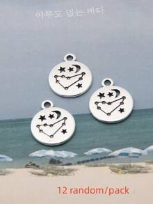 12pcs Random Assorted 12 Zodiac Signs Alloy Pendants DIY Handmade Jewelry Accessories, Astrological Star Moon Round Charms, Vintage Silver-Tone Pendants For Bracelets, Necklaces, Keychains - Multicolor - View 14